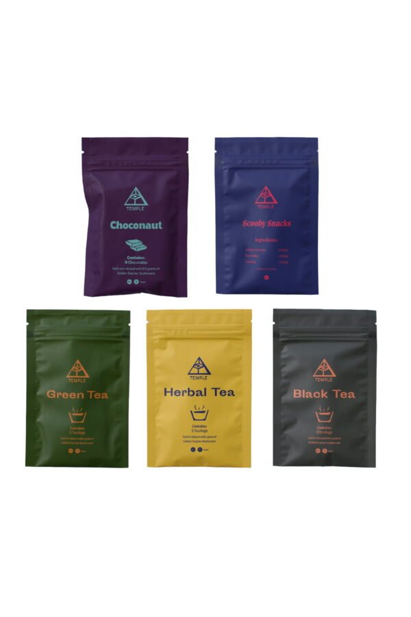 Temple Teleport Sample Pack (20 Pieces Of Magic Mushroom Tea + Chocolate ChocoNaut + Scooby Snacks)